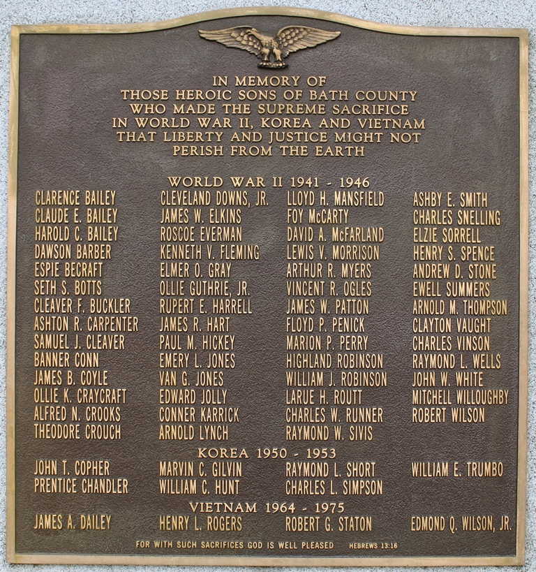 BATH COUNTY SUPREME SACRIFICE WAR MEMORIAL PLAQUE
