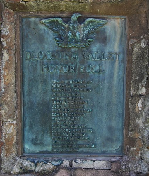 BLOOMING VALLEY HONOR ROLL MEMORIAL PLAQUE A