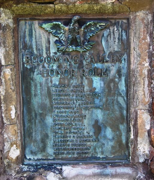 BLOOMING VALLEY HONOR ROLL MEMORIAL PLAQUE B