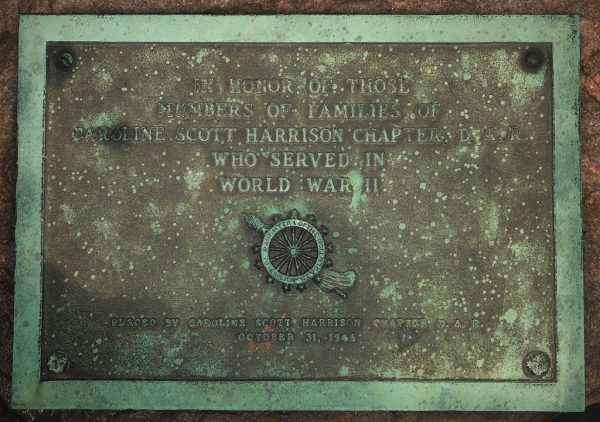 CAROLINE SCOTT HARRISON CHAPTER D.A.R. WORLD WAR II MEMORIAL PLAQUE