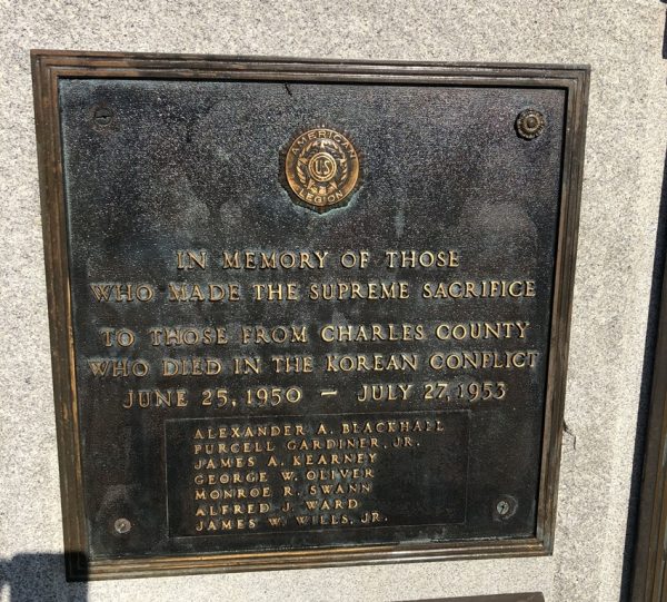 CHARLES COUNTY KOREAN WAR SUPREME SACRIFICE MEMORIAL PLAQUE