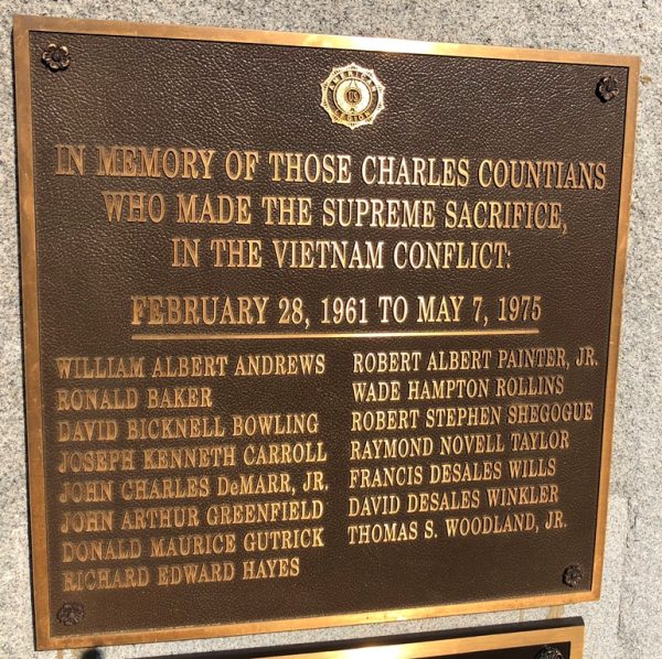 CHARLES COUNTY VIETNAM WAR SUPREME SACRIFICE MEMORIAL PLAQUE