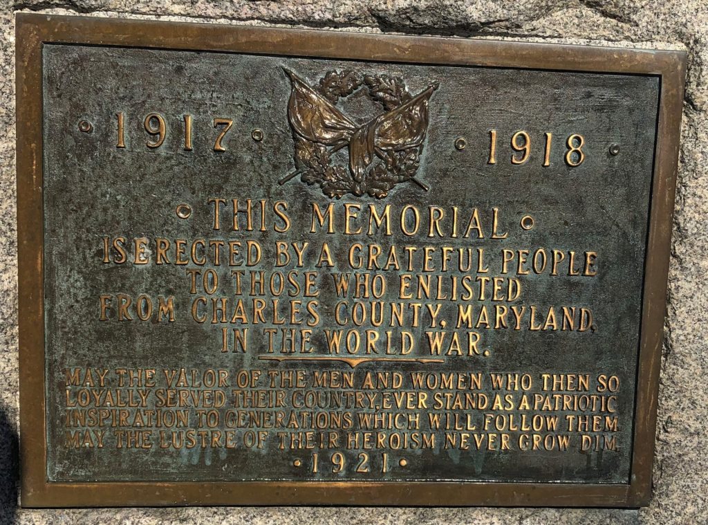 CHARLES COUNTY WORLD WAR ENLISTED MEMORIAL PLAQUE