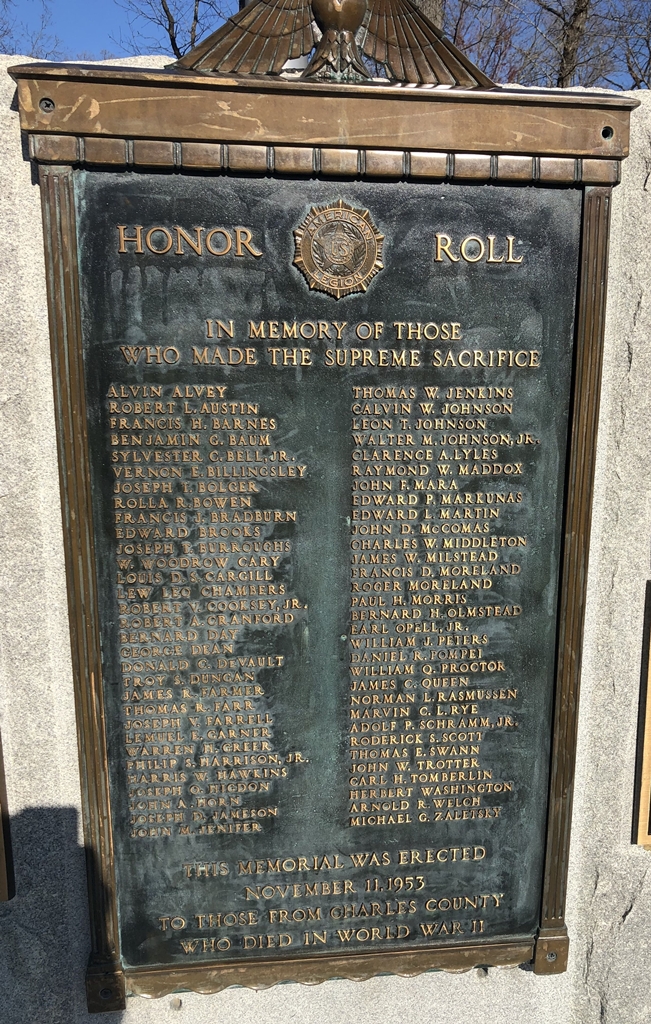 CHARLES COUNTY WORLD WAR II SUPREME SACRIFICE MEMORIAL PLAQUE
