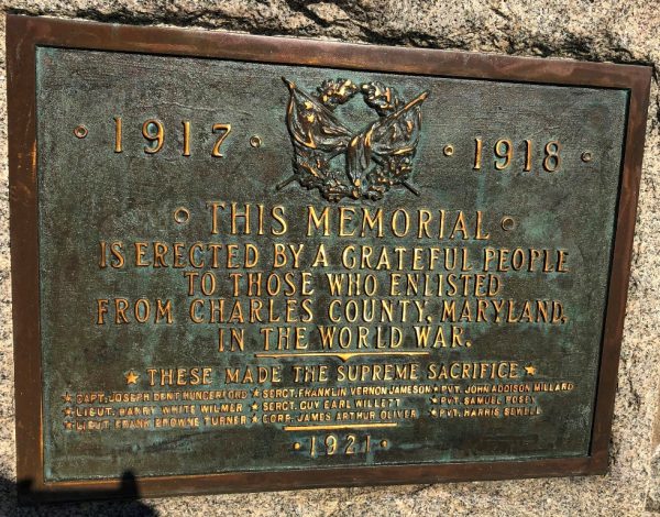CHARLES COUNTY WORLD WAR SUPREME SACRIFICE MEMORIAL PLAQUE
