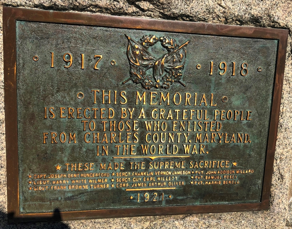 CHARLES COUNTY WORLD WAR SUPREME SACRIFICE MEMORIAL PLAQUE