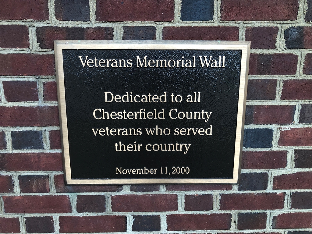 CHESTERFIELD COUNTY VETERANS MEMORIAL WALL PLAQUE A