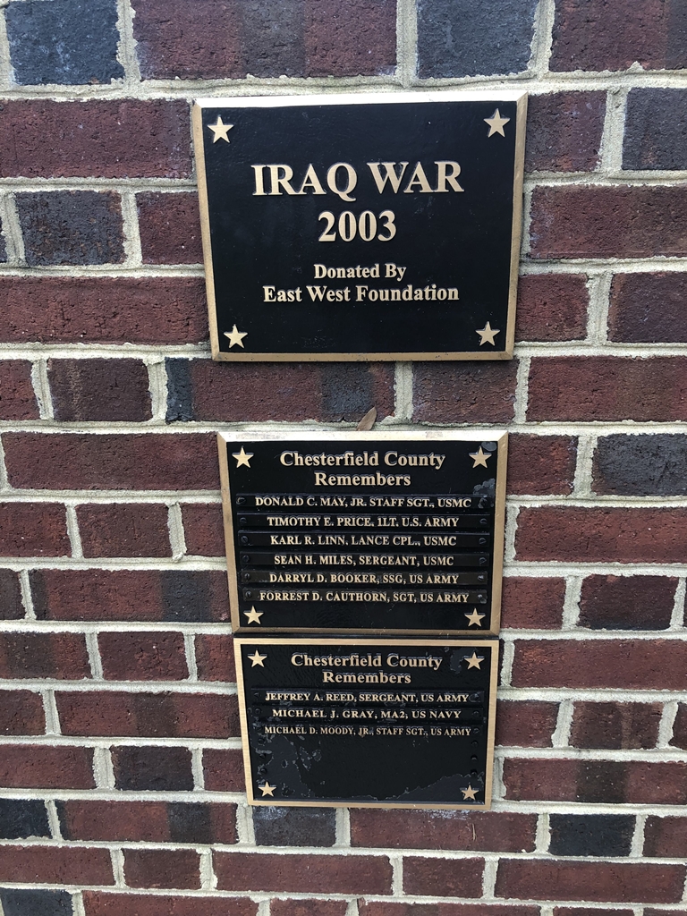 CHESTERFIELD COUNTY VETERANS MEMORIAL WALL PLAQUE F