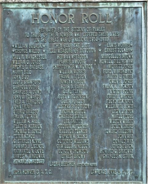 CITIZENS OF PAWLET GREAT WAR MEMORIAL PLAQUE