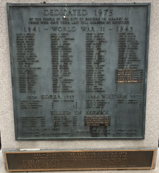 CITY OF DUNKIRK WAR VETERANS MEMORIAL PLAQUE
