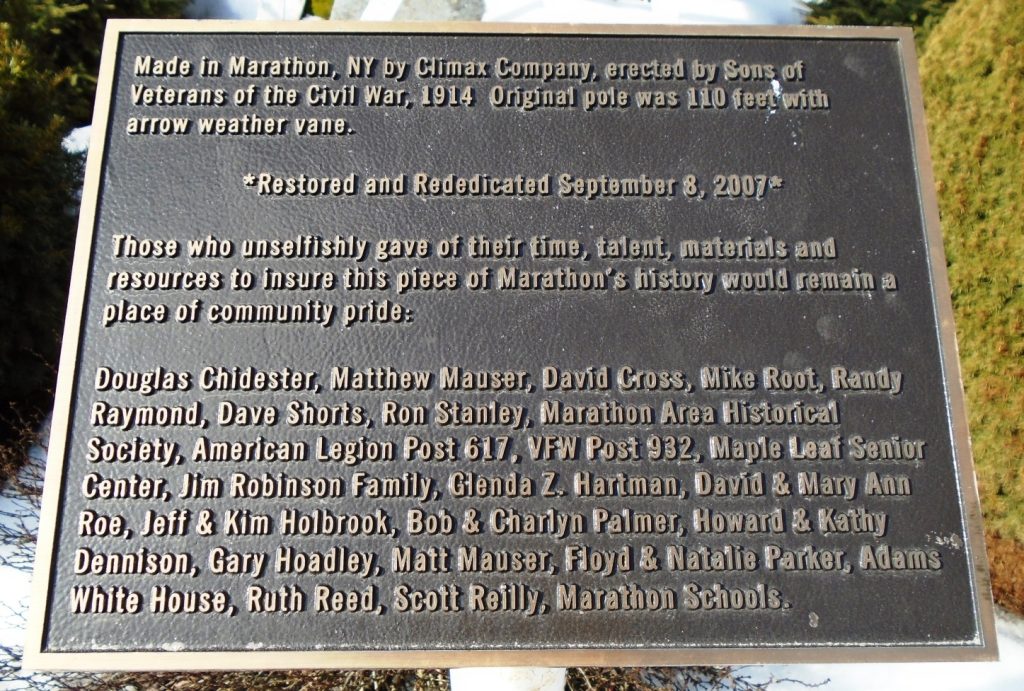 CLIMAX COMPANY CIVIL WAR  MEMORIAL FLAGPOLE PLAQUE