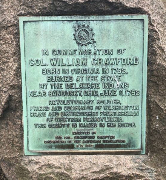 COL. WILLIAM CRAWFORD REVOLUTIONARY SOLDIER MEMORIAL PLAQUE