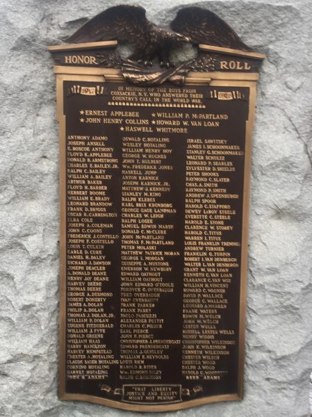COXSACKIE WORLD WAR I MEMORIAL PLAQUE