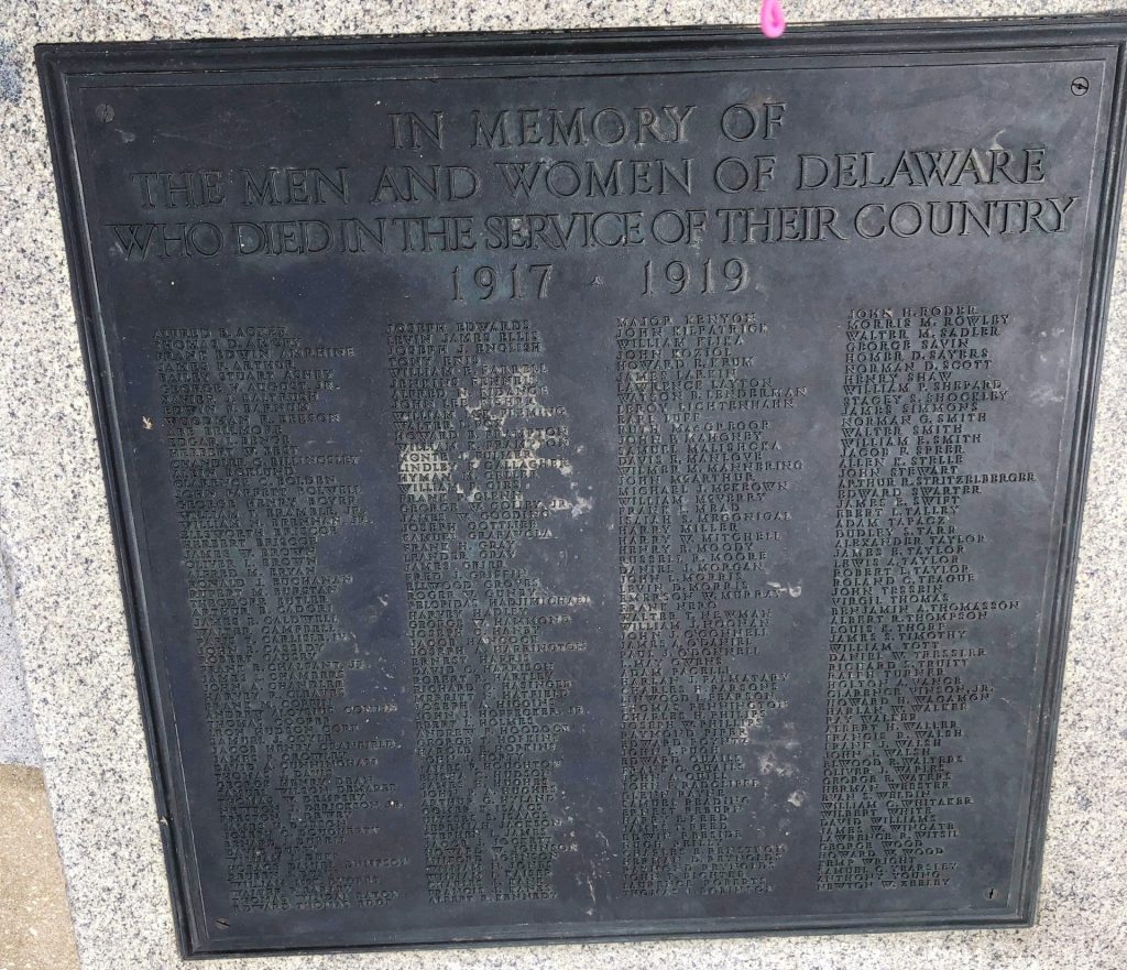 DELAWARE WORLD WAR I MEMORIAL PLAQUE