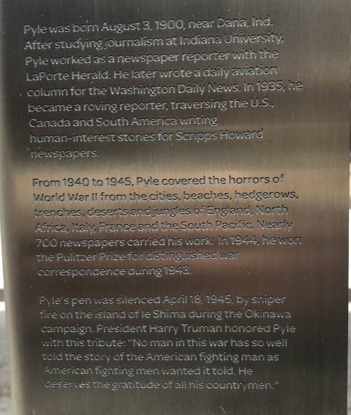 ERNEST “ERNIE” PYLE WAR MEMORIAL SHAFT PLAQUE