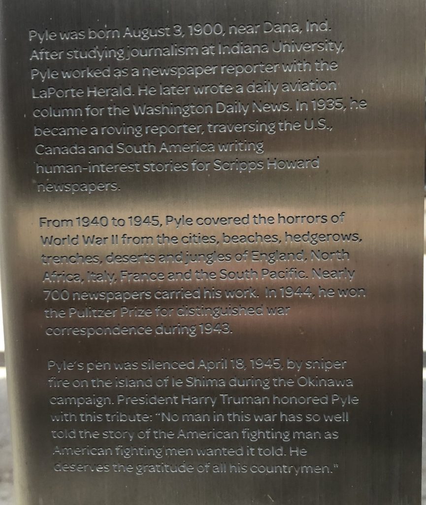 ERNEST “ERNIE” PYLE WAR MEMORIAL SHAFT PLAQUE