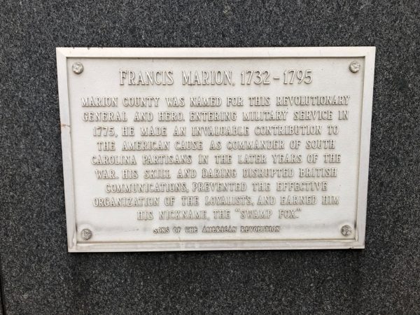 FRANCIS MARION 1732-1795 REVOLUTIONARY WAR MEMORIAL PLAQUE
