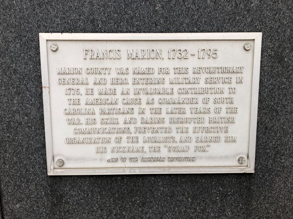 FRANCIS MARION 1732-1795 REVOLUTIONARY WAR MEMORIAL PLAQUE