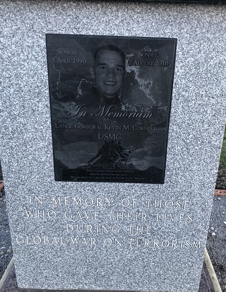 LANCE CORPORAL KEVIN M. CORNELIUS, USMC WAR MEMORIAL CLOSE-UP