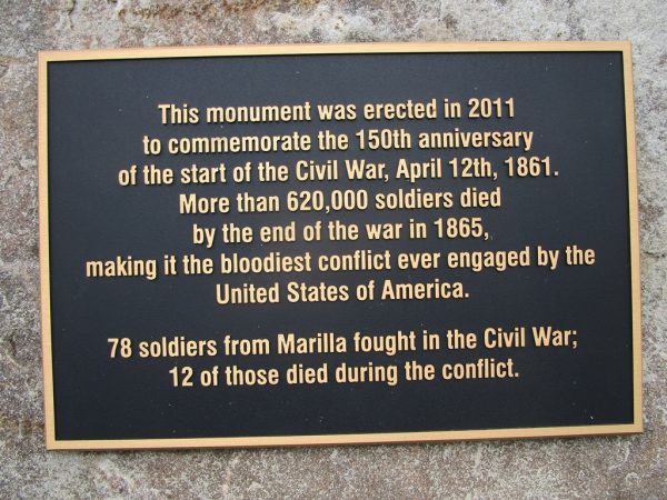 MARILLA 150TH ANNIVERSARY CIVIL WAR MEMORIAL PLAQUE