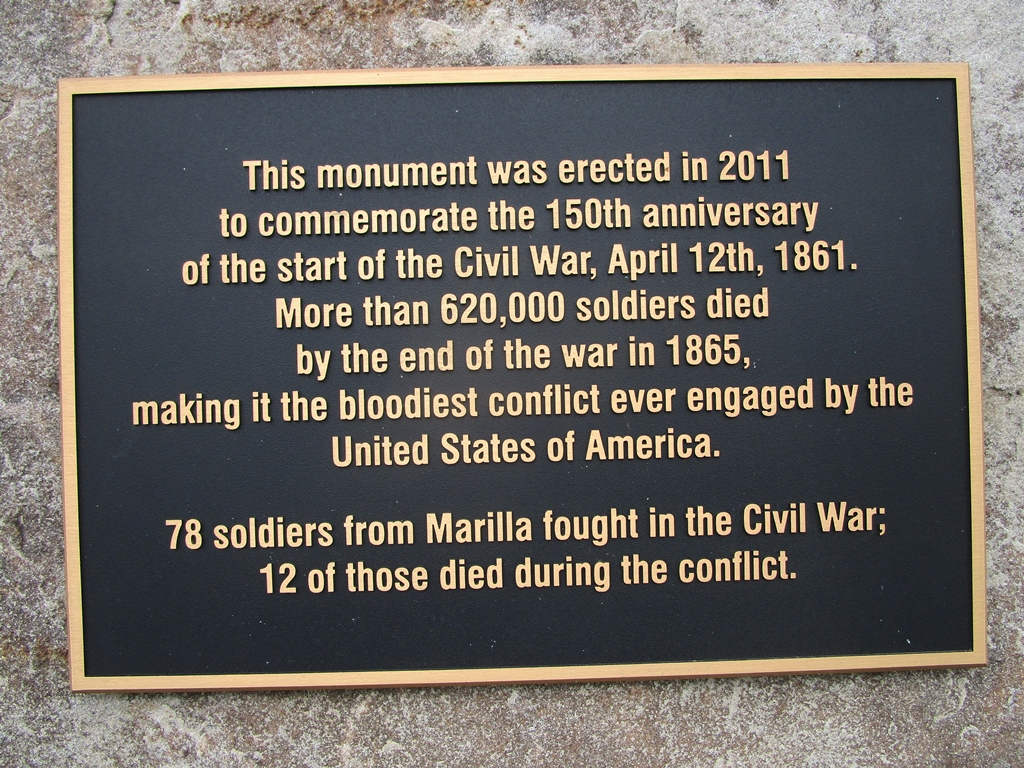 MARILLA 150TH ANNIVERSARY CIVIL WAR MEMORIAL PLAQUE