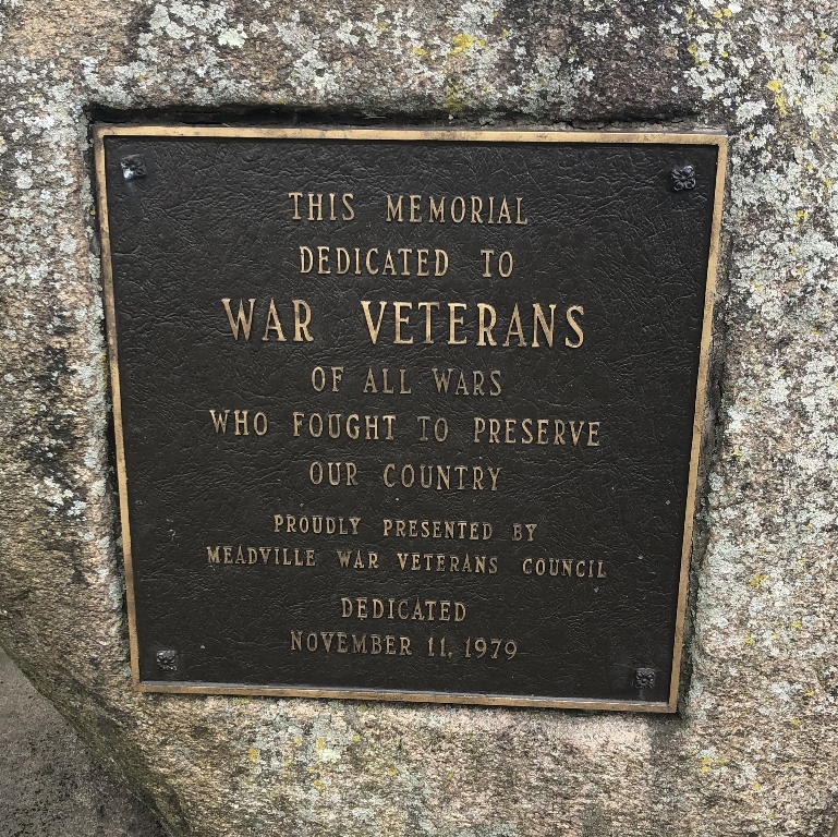 MEADVILLE WAR VETERANS MEMORIAL PLAQUE