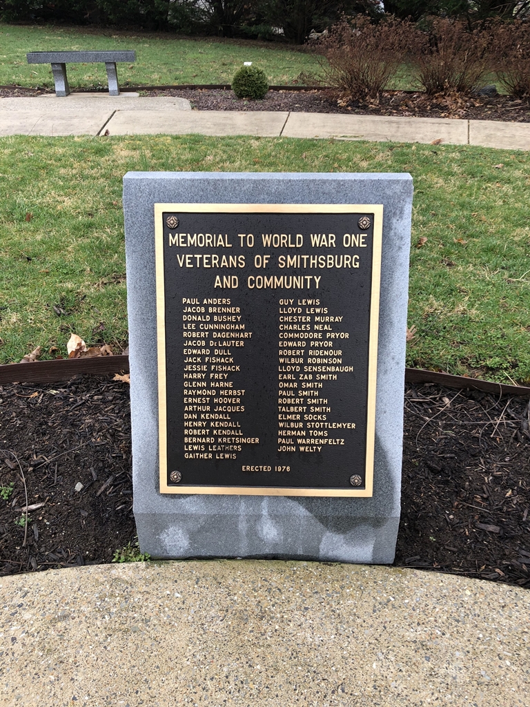MEMORIAL TO WORLD WAR ONE VETERANS OF SMITHSBURG AND COMMUNITY