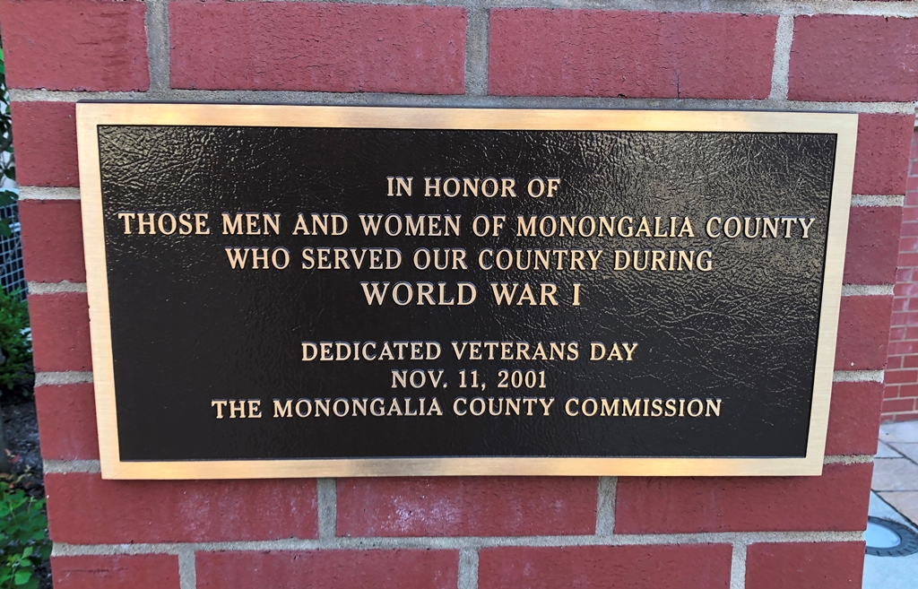 MONONGALIA COUNTY WORLD WAR I MEMORIAL PLAQUE