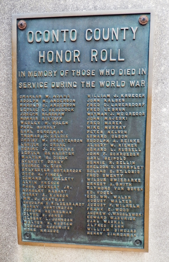 OCONTO COUNTY VETERAN’S MEMORIAL PLAQUE B