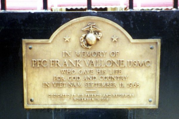 PFC FRANK VALLONE, USMC WAR MEMORIAL PLAQUE II