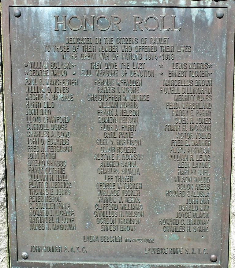 PAWLET GREAT WAR MEMORIAL PLAQUE