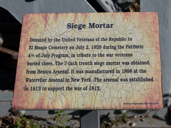 ROSEMEAD SIEGE MORTAR MEMORIAL PLAQUE