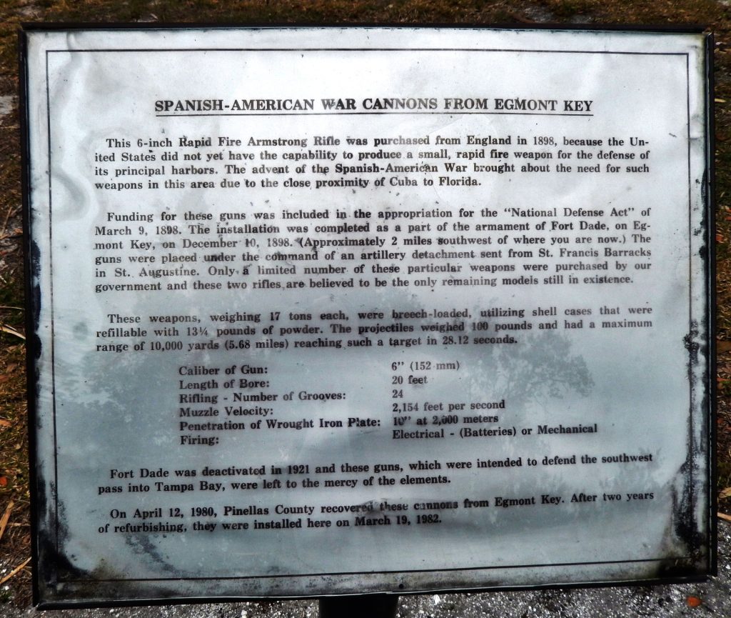 SPANISH-AMERICAN WAR CANNONS FROM EGMONT KEY MEMORIAL PLAQUE