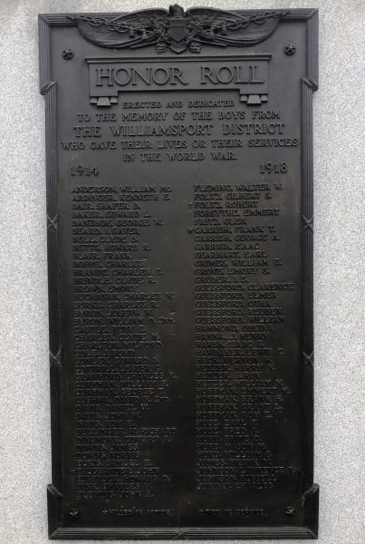 THE WILLIAMSPORT DISTRICT HONOR ROLL MEMORIAL PLAQUE A