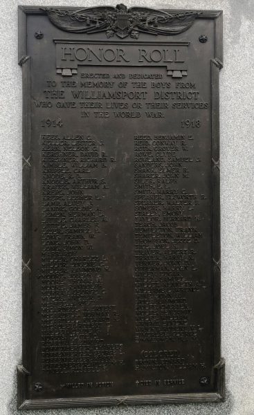 THE WILLIAMSPORT DISTRICT HONOR ROLL MEMORIAL PLAQUE B
