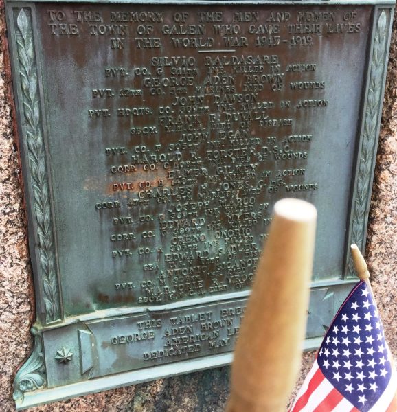TOWN OF GALEN WORLD WAR ROLL OF HONOR MEMORIAL PLAQUE CLOSE-UP