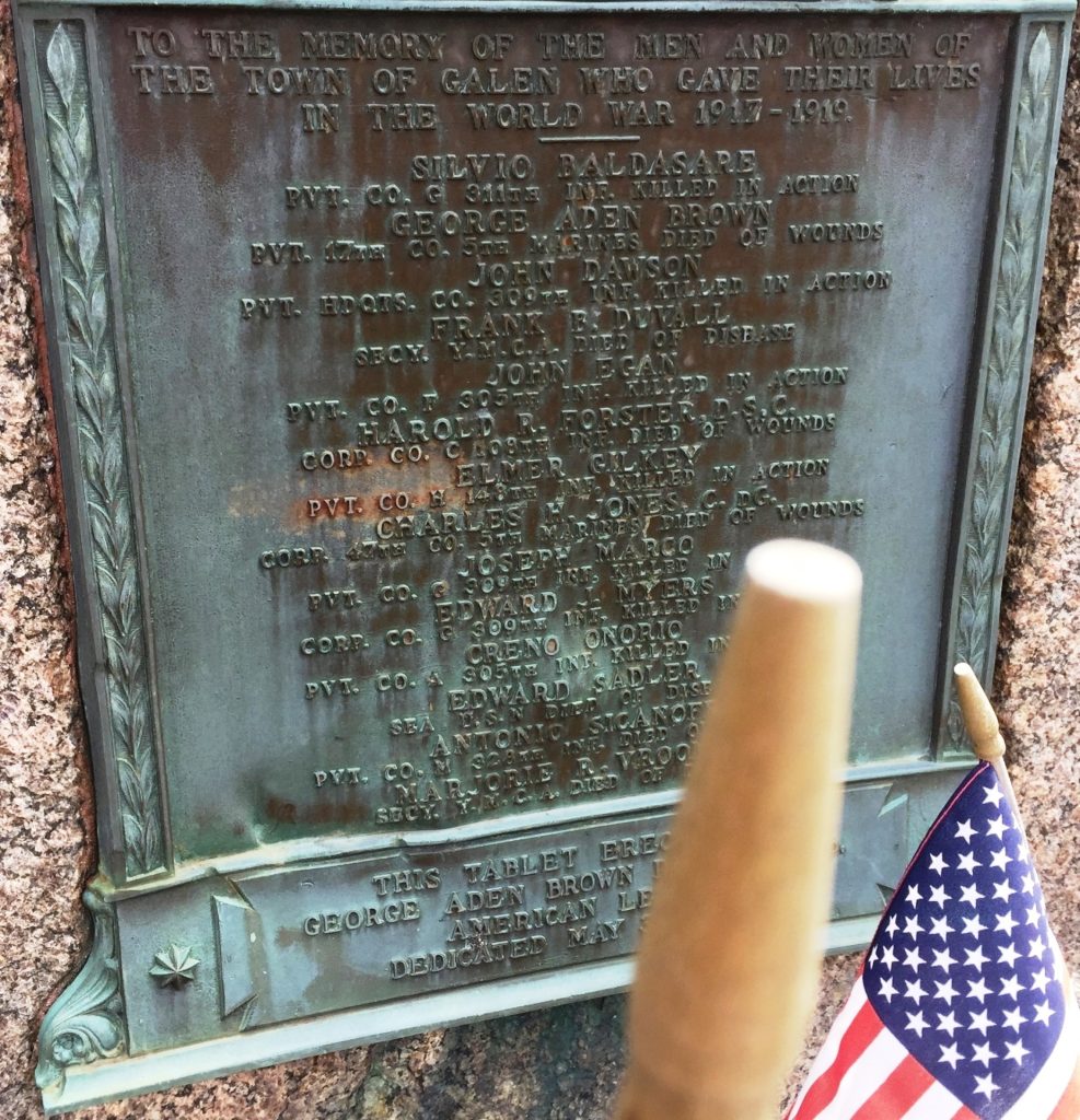 TOWN OF GALEN WORLD WAR ROLL OF HONOR MEMORIAL PLAQUE CLOSE-UP