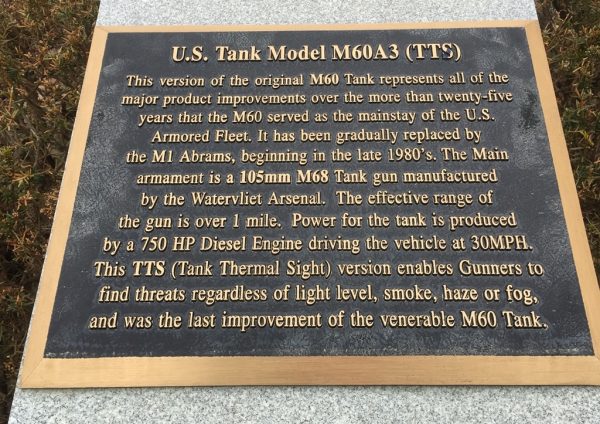 U.S. TANK MODEL M60A3 (TTS) MEMORIAL TANK PLAQUE