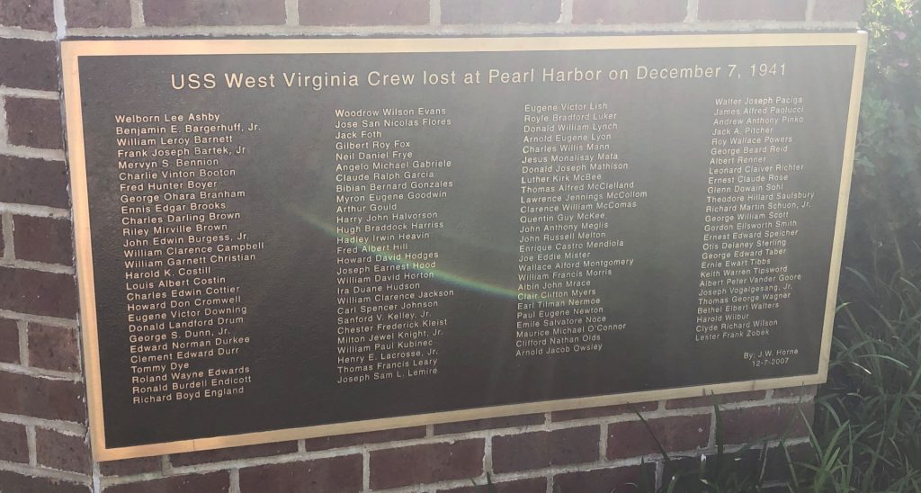 USS WEST VIRGINIA PEARL HARBOR MEMORIAL PLAQUE
