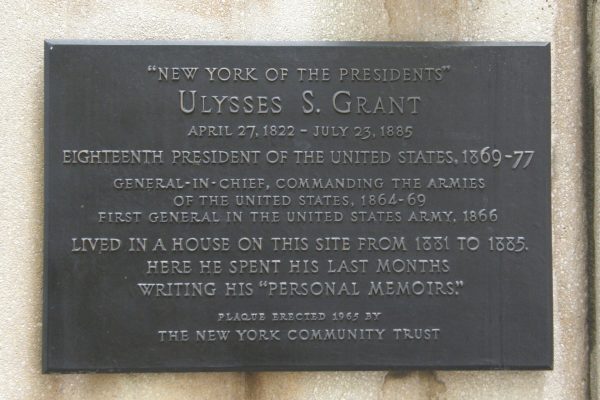 ULYSSES S. GRANT WAR MEMORIAL PLAQUE