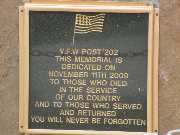 V.F.W. POST 202 MEMORIAL TANK PLAQUE
