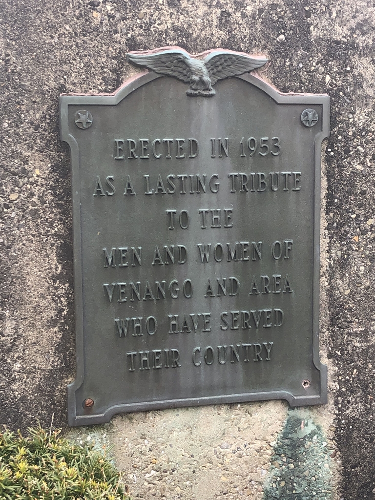 VENANGO AND AREA VETERANS MEMORIAL PLAQUE