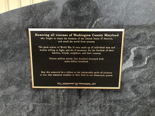 WASHINGTON COUNTY MARYLAND WWII MEMORIAL PLAQUE A