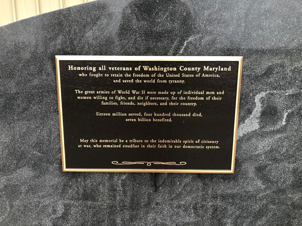 WASHINGTON COUNTY MARYLAND WWII MEMORIAL PLAQUE A