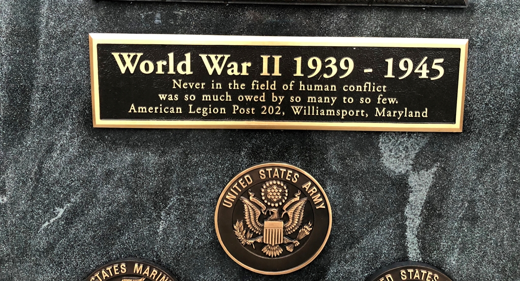 WASHINGTON COUNTY MARYLAND WWII MEMORIAL PLAQUE B