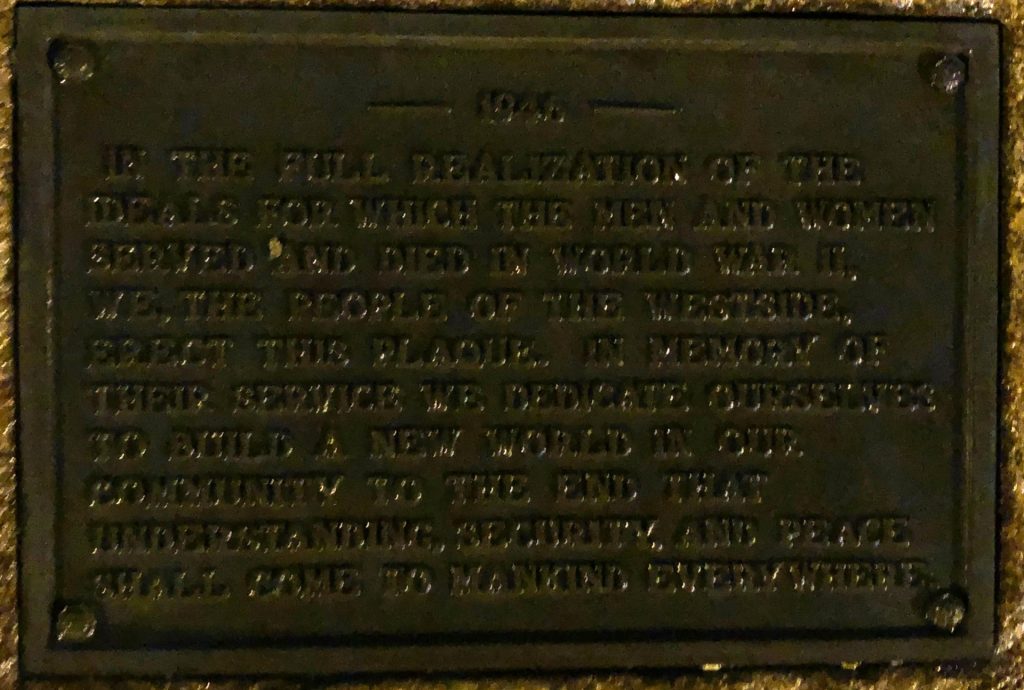 WESTSIDE WORLD WAR II MEMORIAL PLAQUE