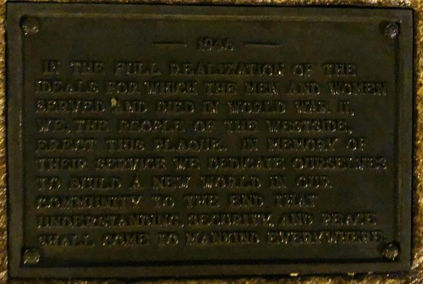 WESTSIDE WORLD WAR II MEMORIAL PLAQUE