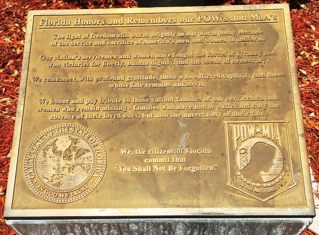FLORIDA HONORS AND REMEMBERS OUR POW’S AND MIA’S MEMORIAL PLAQUE LONGWOOD II