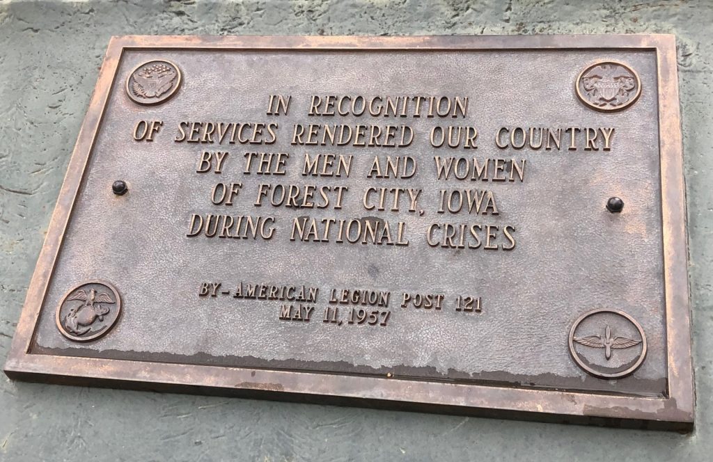 FOREST CITY, IOWA VETERANS MEMORIAL TANK PLAQUE