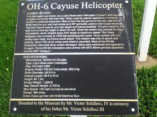 OH-6 CAYUSE HELICOPTER WAR MEMORIAL PLAQUE